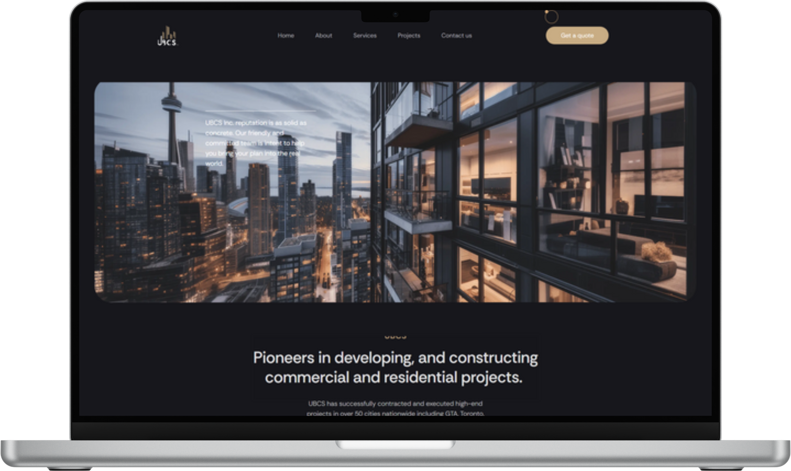 web design for a general contractor company called  UBCS , developed by Hash Solutions, showcasing modern and professional aesthetics.